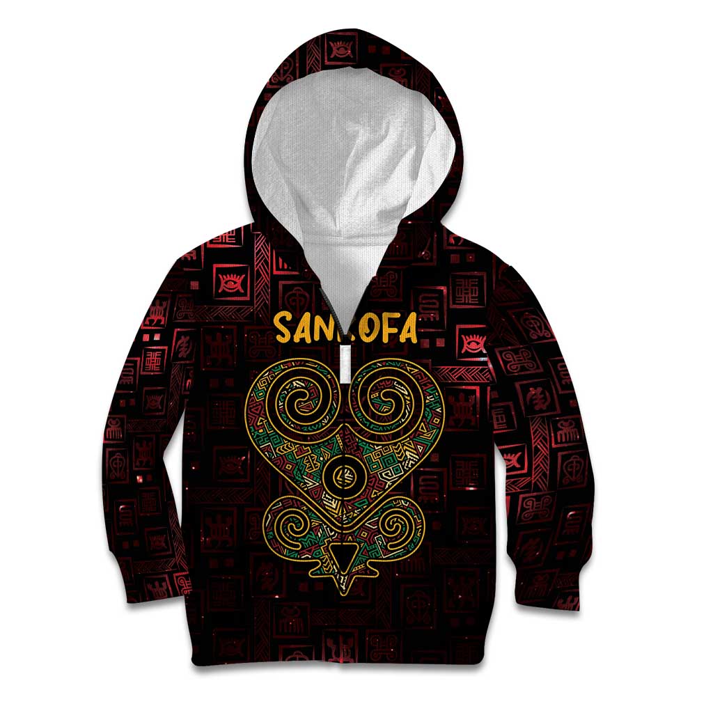 Africa Adinkra Symbol Kid Hoodie Sankofa Heart - Cosmic Red - Wonder Print Shop