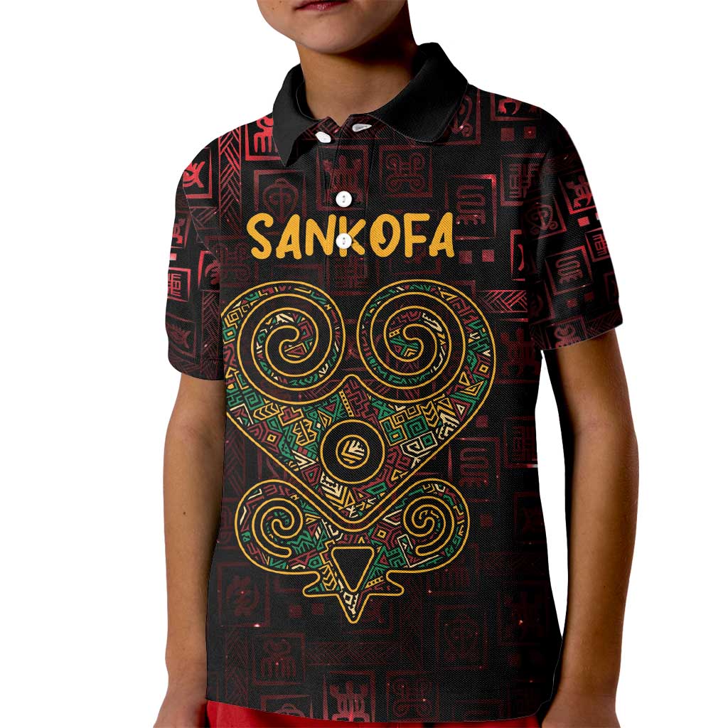 Africa Adinkra Symbol Kid Polo Shirt Sankofa Heart - Cosmic Red - Wonder Print Shop