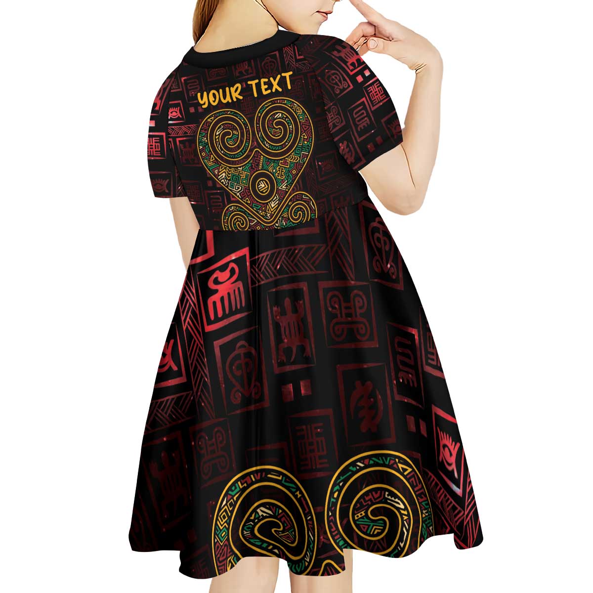 Africa Adinkra Symbol Kid Short Sleeve Dress Sankofa Heart - Cosmic Red - Wonder Print Shop