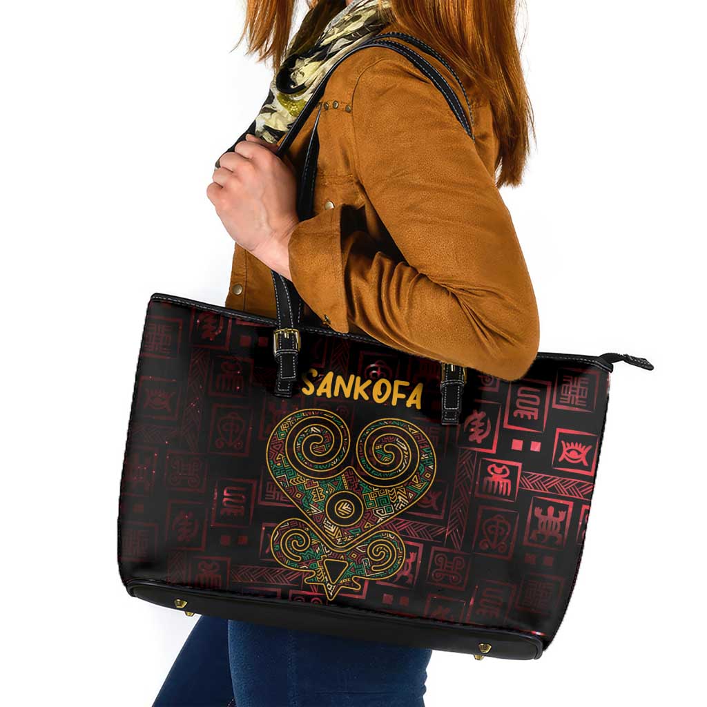 Africa Adinkra Symbol Leather Tote Bag Sankofa Heart - Cosmic Red - Wonder Print Shop