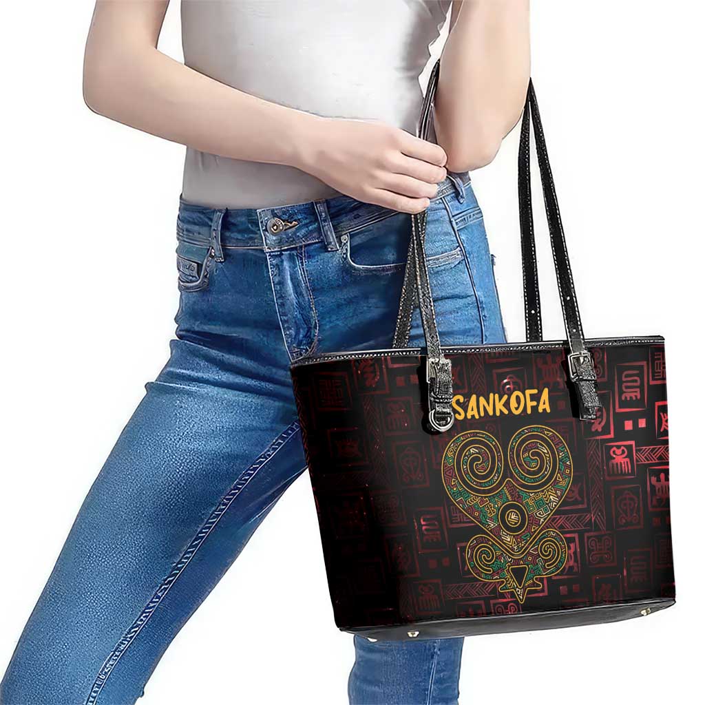 Africa Adinkra Symbol Leather Tote Bag Sankofa Heart - Cosmic Red - Wonder Print Shop