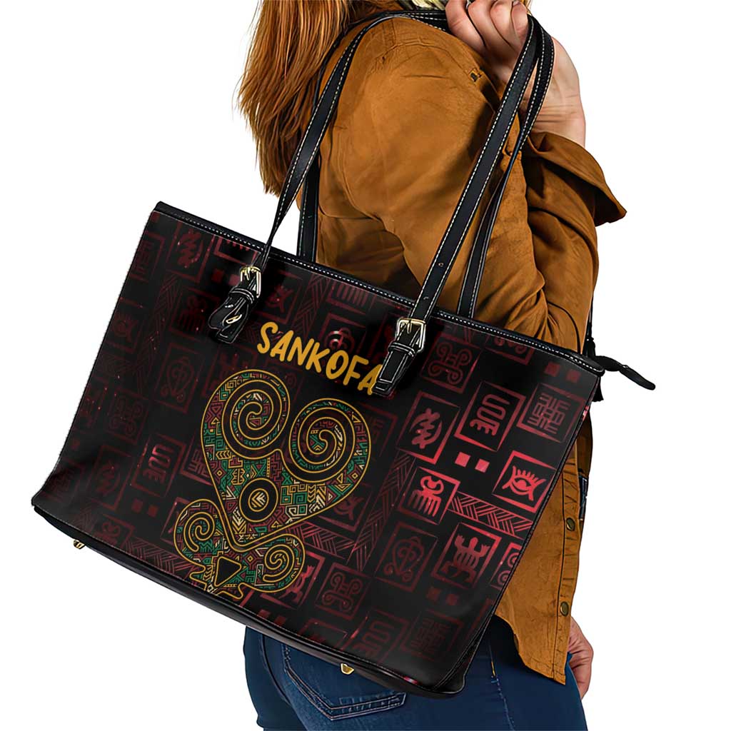 Africa Adinkra Symbol Leather Tote Bag Sankofa Heart - Cosmic Red - Wonder Print Shop