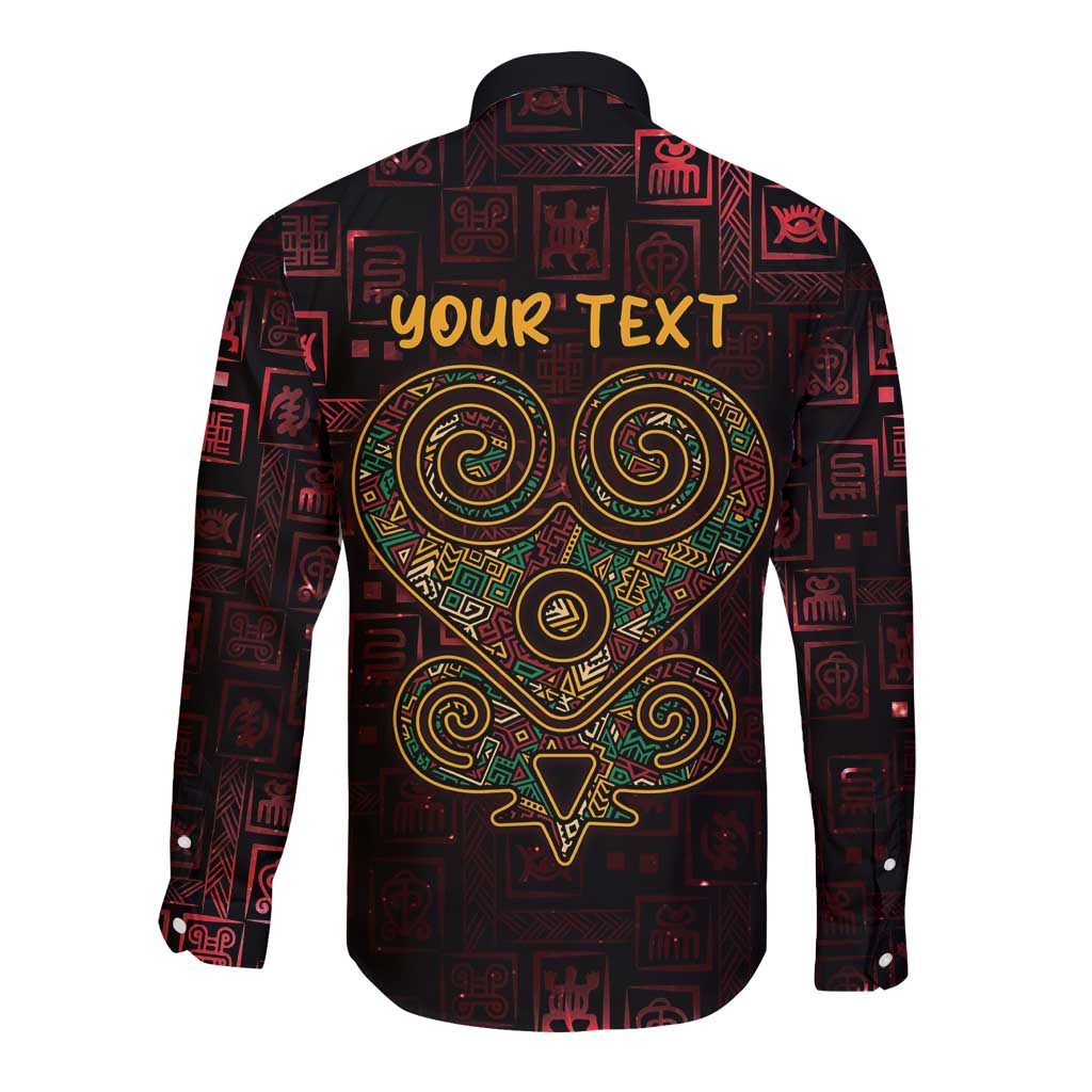 Africa Adinkra Symbol Long Sleeve Button Shirt Sankofa Heart - Cosmic Red - Wonder Print Shop