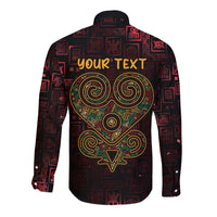 Africa Adinkra Symbol Long Sleeve Button Shirt Sankofa Heart - Cosmic Red - Wonder Print Shop