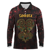 Africa Adinkra Symbol Long Sleeve Polo Shirt Sankofa Heart - Cosmic Red - Wonder Print Shop