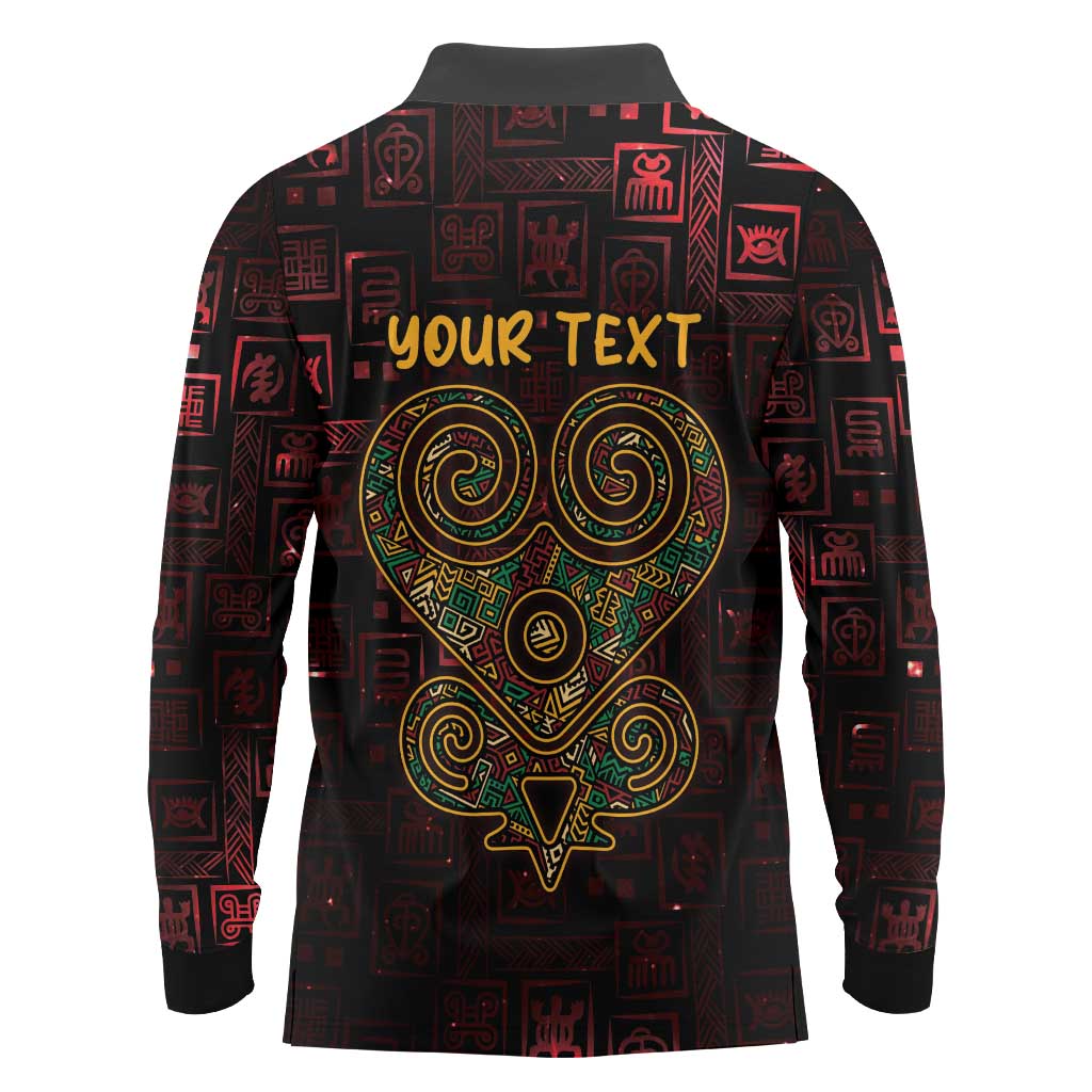 Africa Adinkra Symbol Long Sleeve Polo Shirt Sankofa Heart - Cosmic Red - Wonder Print Shop