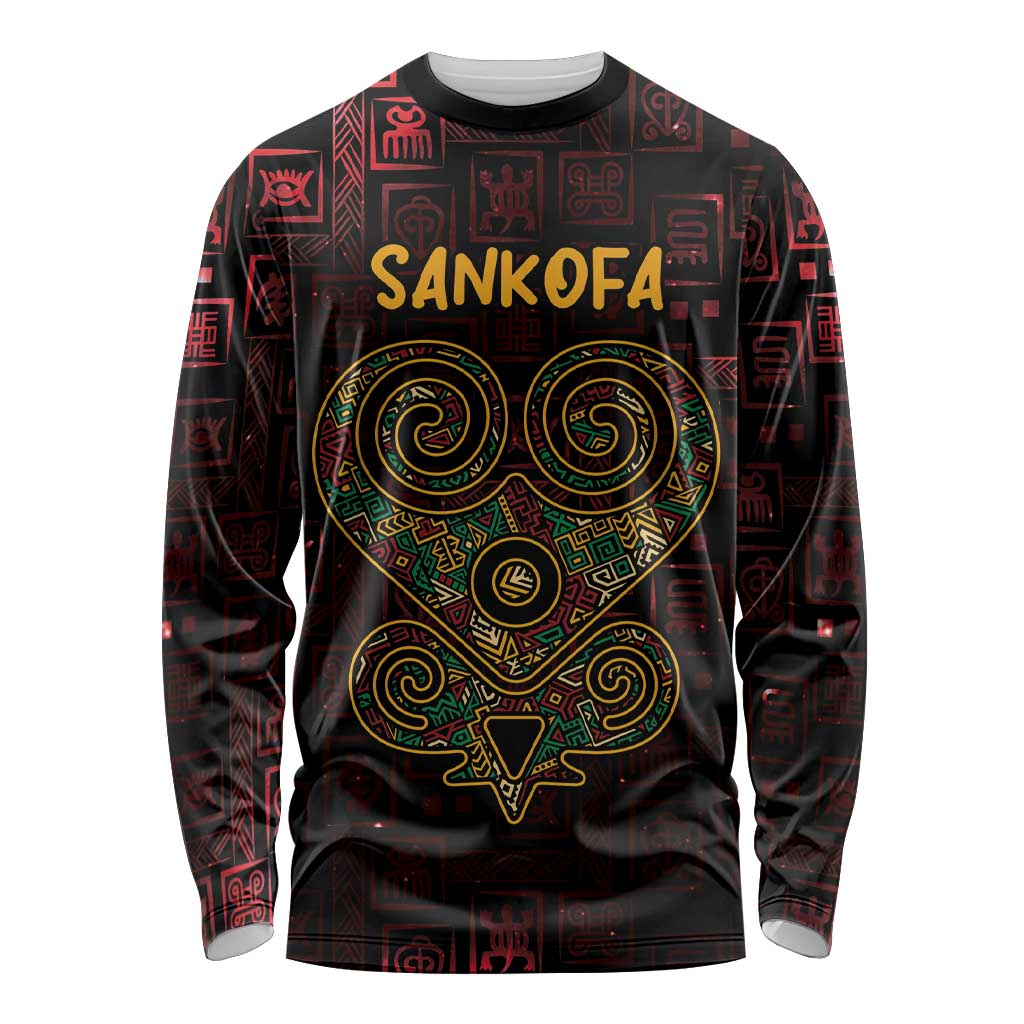 Africa Adinkra Symbol Long Sleeve Shirt Sankofa Heart - Cosmic Red - Wonder Print Shop