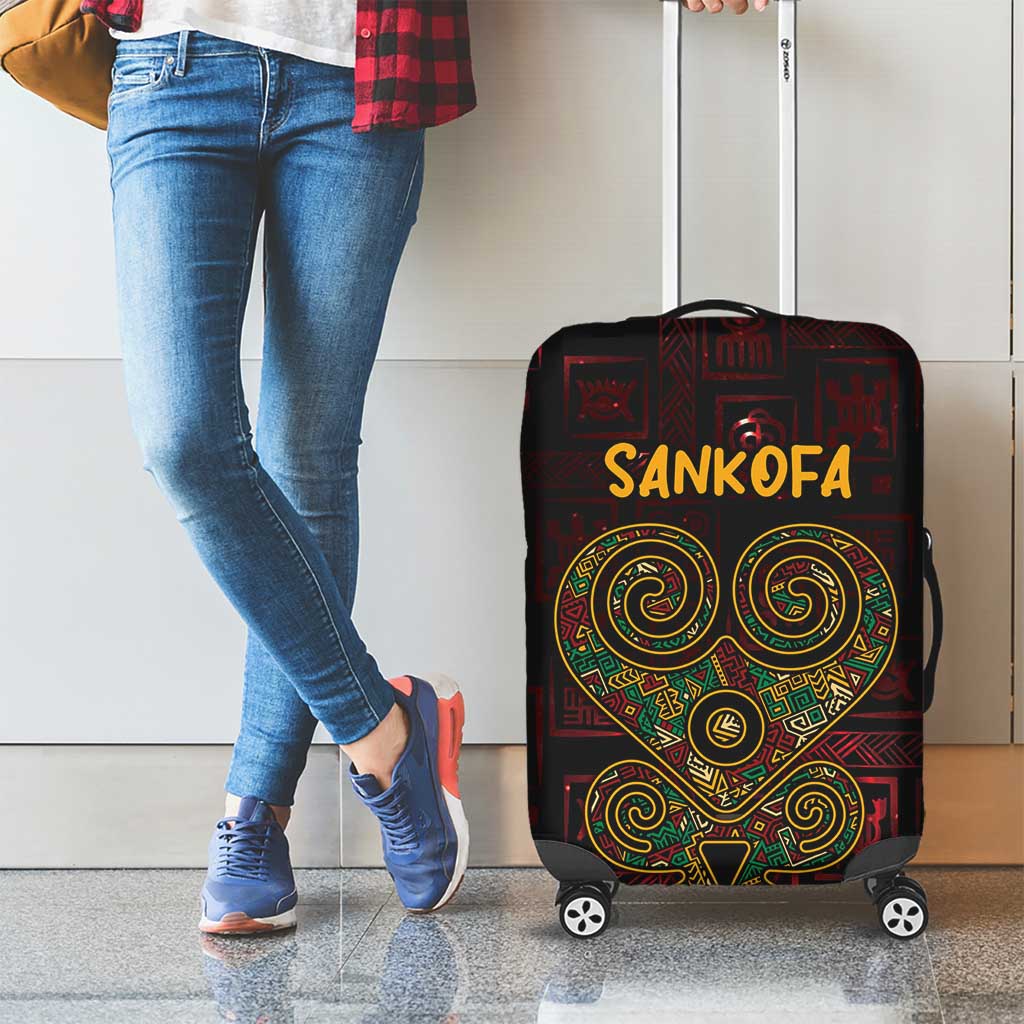 Africa Adinkra Symbol Luggage Cover Sankofa Heart - Cosmic Red - Wonder Print Shop