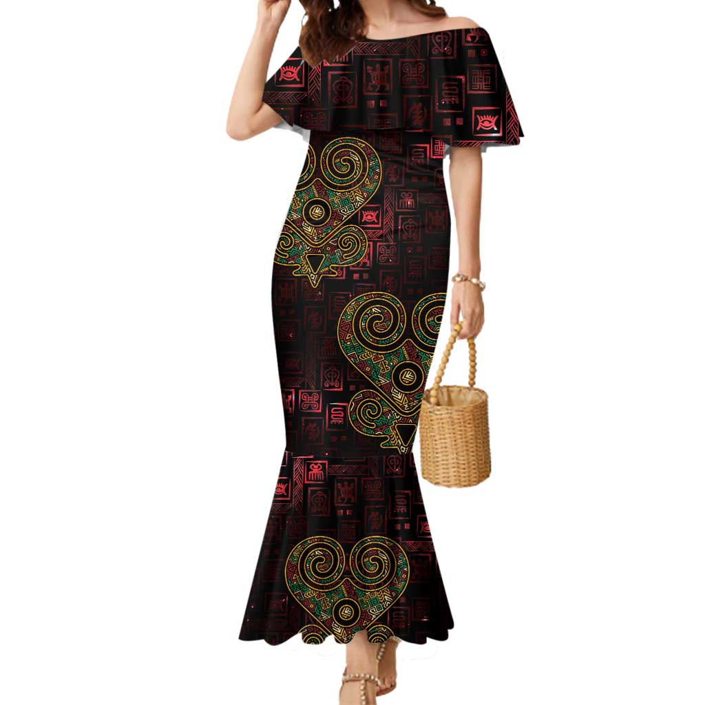 Africa Adinkra Symbol Mermaid Dress Sankofa Heart - Cosmic Red - Wonder Print Shop