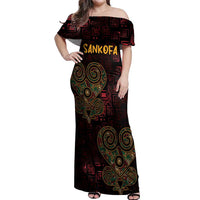 Africa Adinkra Symbol Off Shoulder Maxi Dress Sankofa Heart - Cosmic Red - Wonder Print Shop