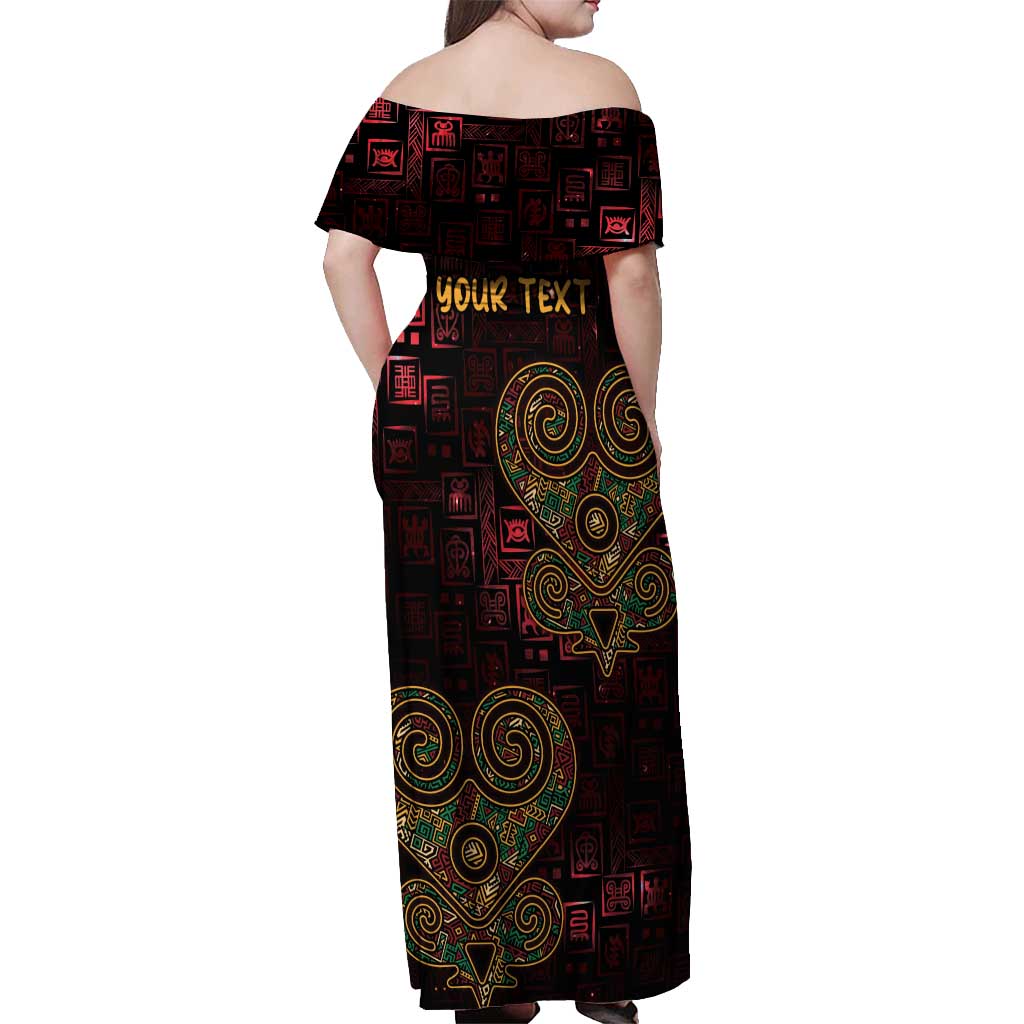 Africa Adinkra Symbol Off Shoulder Maxi Dress Sankofa Heart - Cosmic Red - Wonder Print Shop