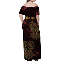 Africa Adinkra Symbol Off Shoulder Maxi Dress Sankofa Heart - Cosmic Red - Wonder Print Shop