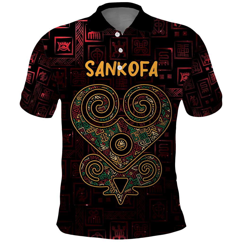 Africa Adinkra Symbol Polo Shirt Sankofa Heart - Cosmic Red - Wonder Print Shop