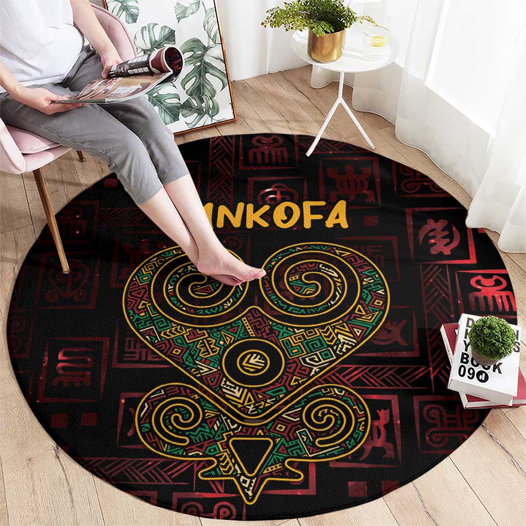 Africa Adinkra Symbol Round Carpet Sankofa Heart - Cosmic Red