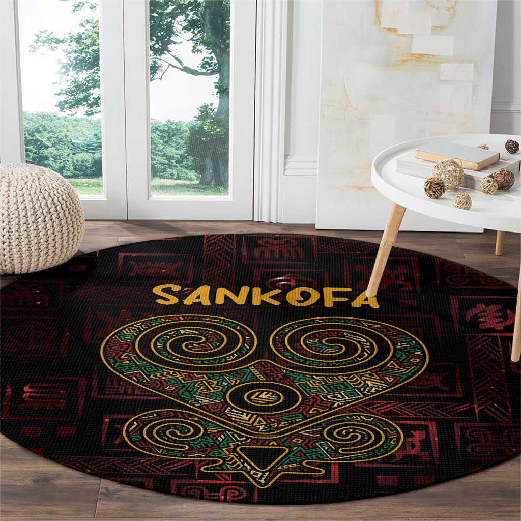 Africa Adinkra Symbol Round Carpet Sankofa Heart - Cosmic Red