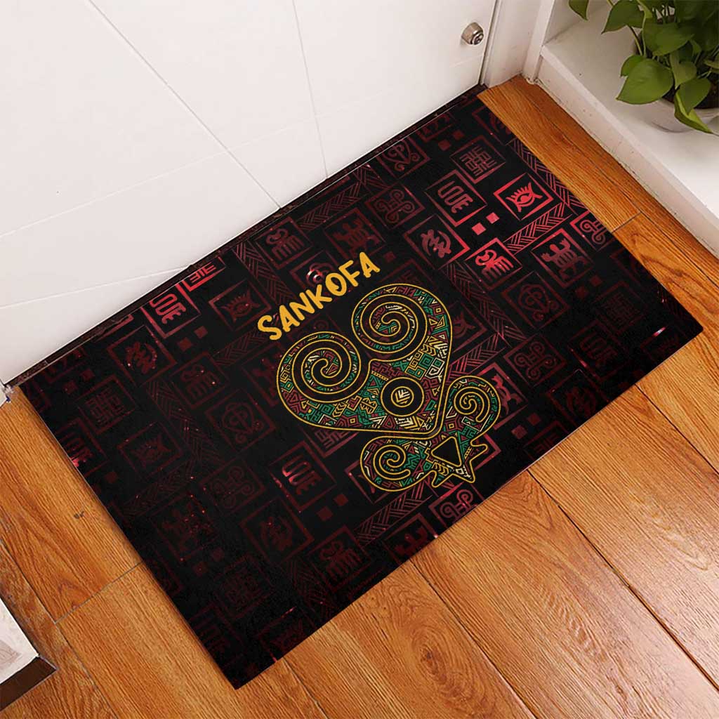 Africa Adinkra Symbol Rubber Doormat Sankofa Heart - Cosmic Red - Wonder Print Shop
