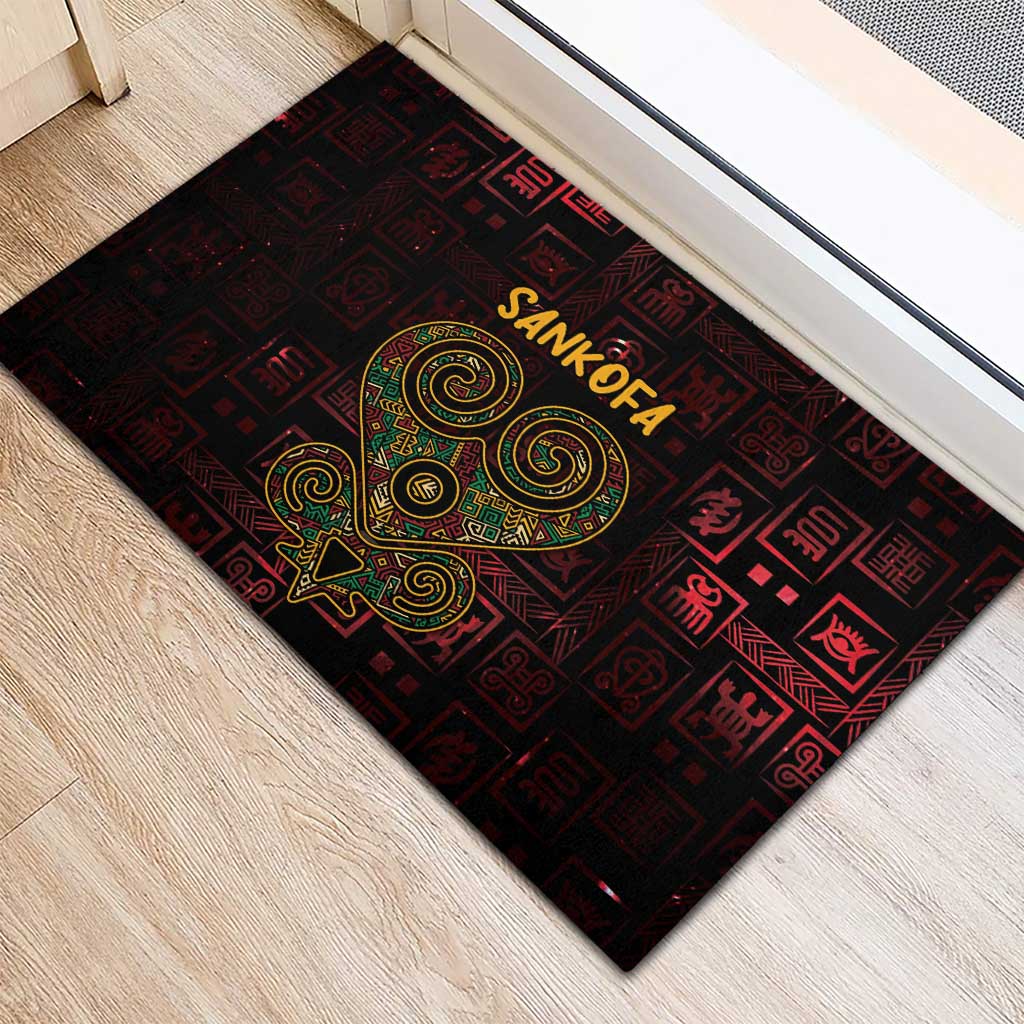 Africa Adinkra Symbol Rubber Doormat Sankofa Heart - Cosmic Red - Wonder Print Shop