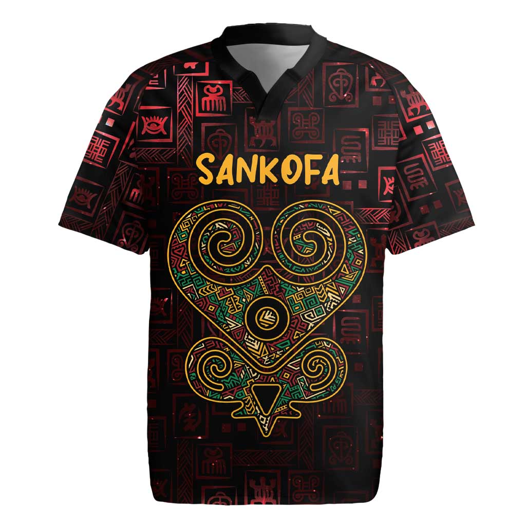 Africa Adinkra Symbol Rugby Jersey Sankofa Heart - Cosmic Red - Wonder Print Shop