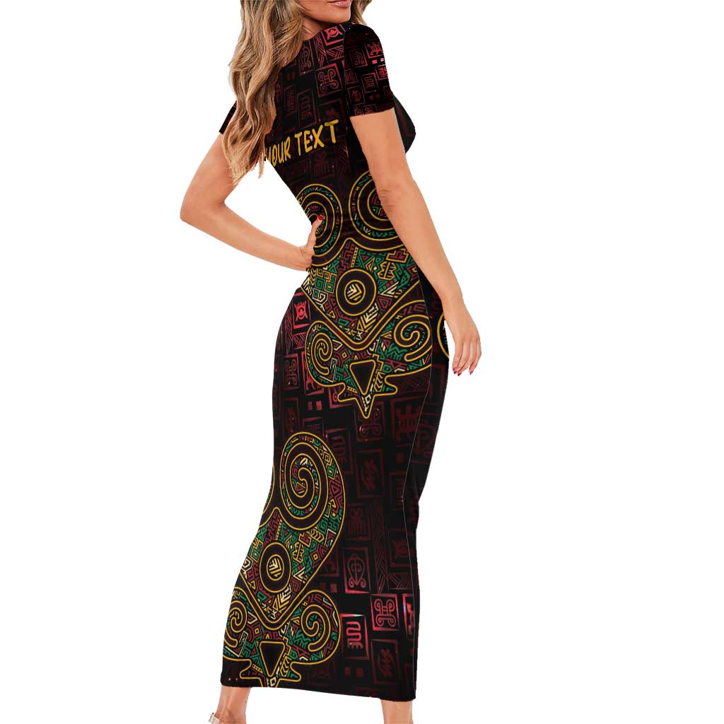 Africa Adinkra Symbol Short Sleeve Bodycon Dress Sankofa Heart - Cosmic Red - Wonder Print Shop