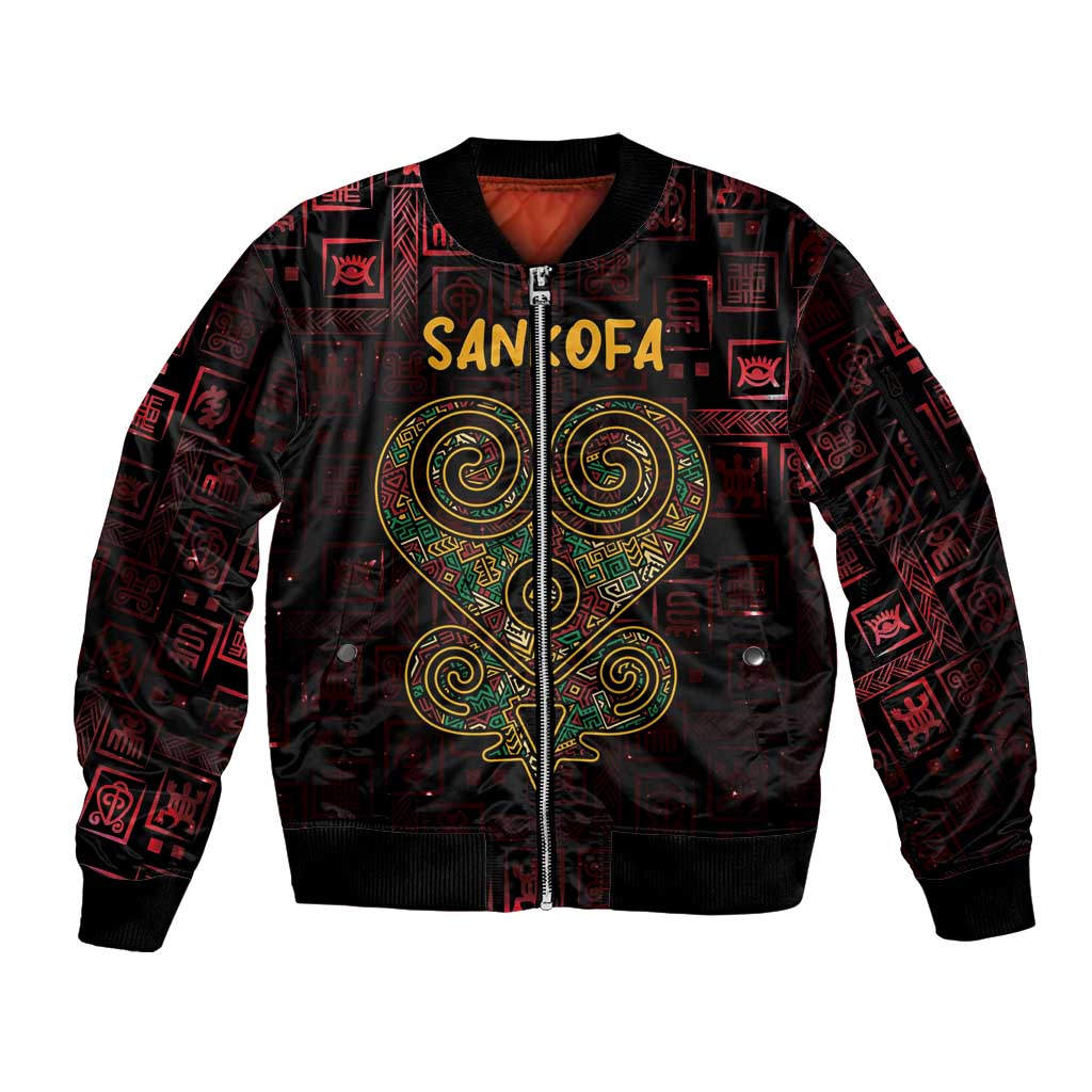 Africa Adinkra Symbol Sleeve Zip Bomber Jacket Sankofa Heart - Cosmic Red - Wonder Print Shop