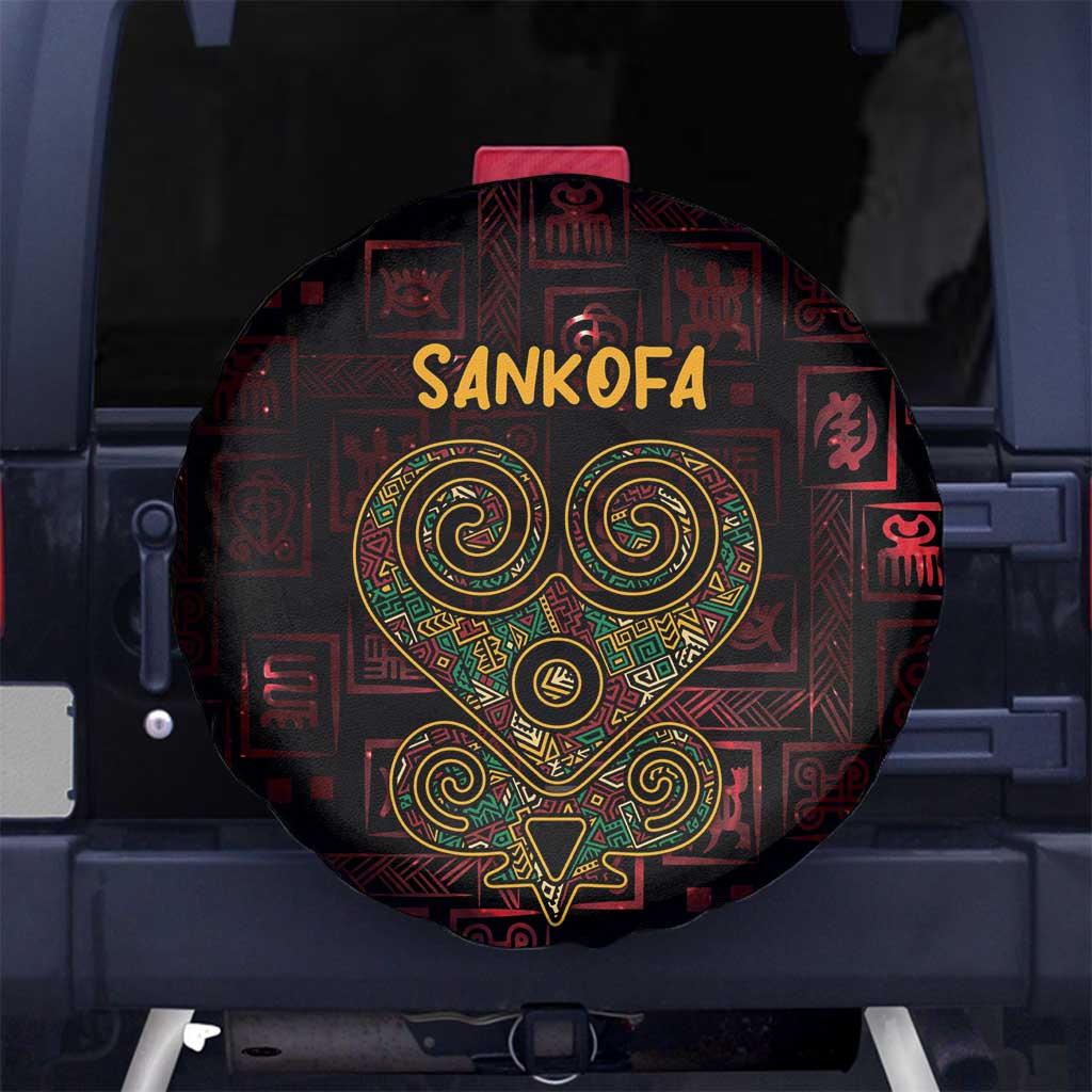 Africa Adinkra Symbol Spare Tire Cover Sankofa Heart - Cosmic Red - Wonder Print Shop