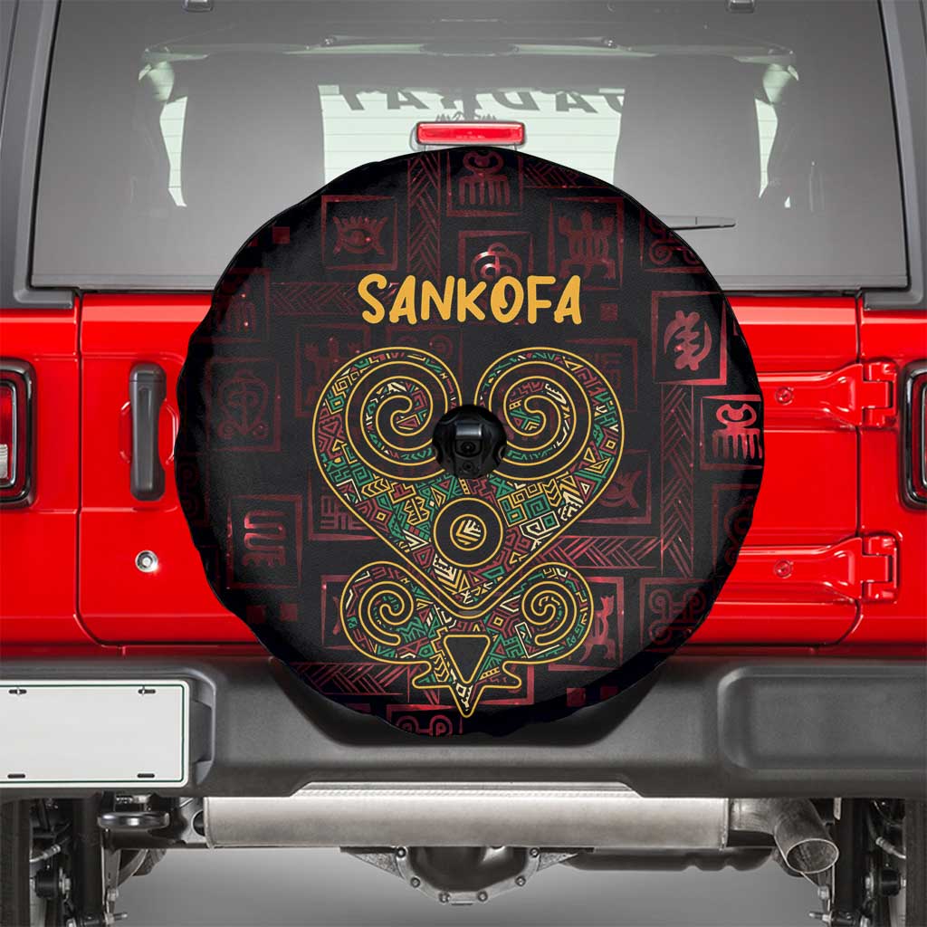 Africa Adinkra Symbol Spare Tire Cover Sankofa Heart - Cosmic Red - Wonder Print Shop