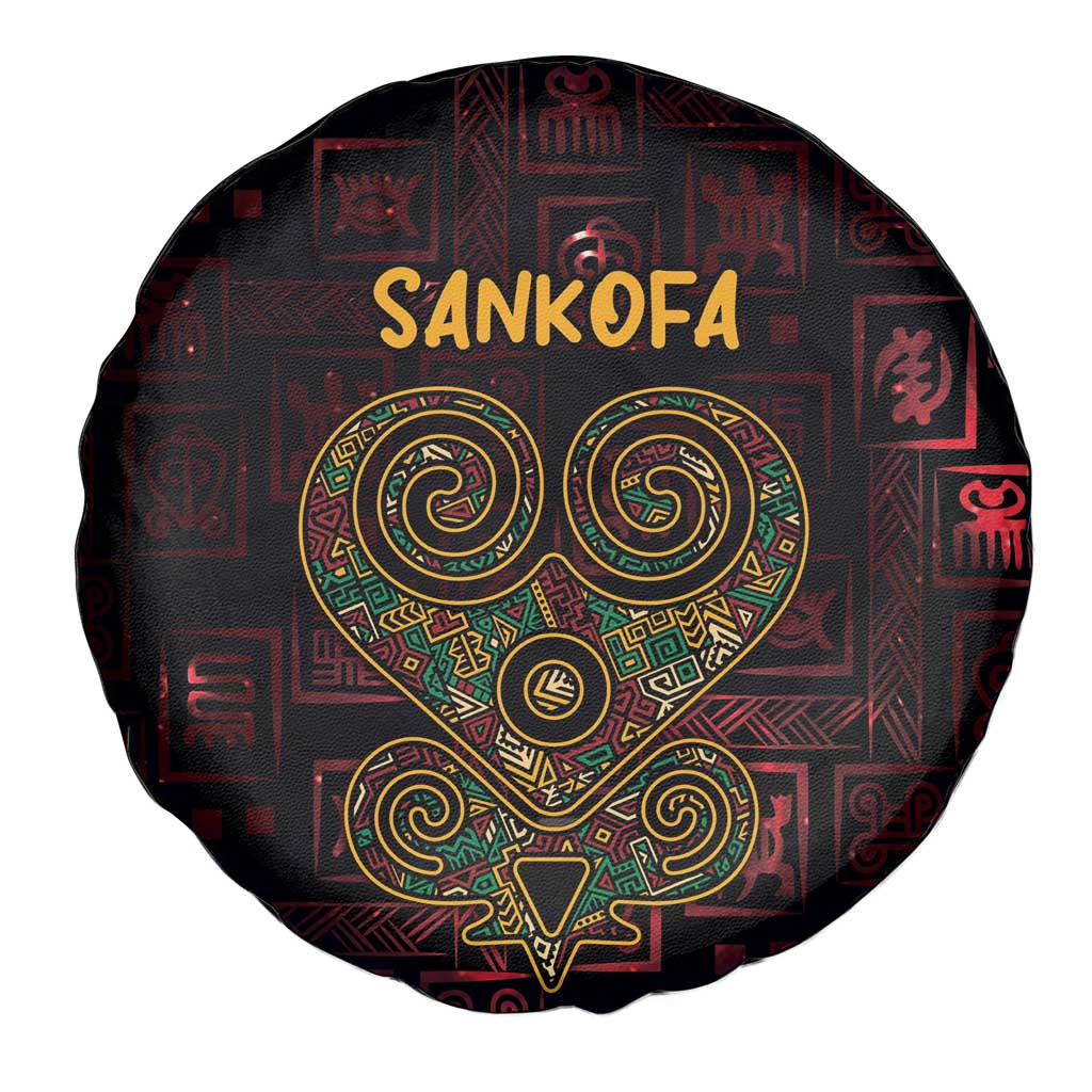 Africa Adinkra Symbol Spare Tire Cover Sankofa Heart - Cosmic Red - Wonder Print Shop
