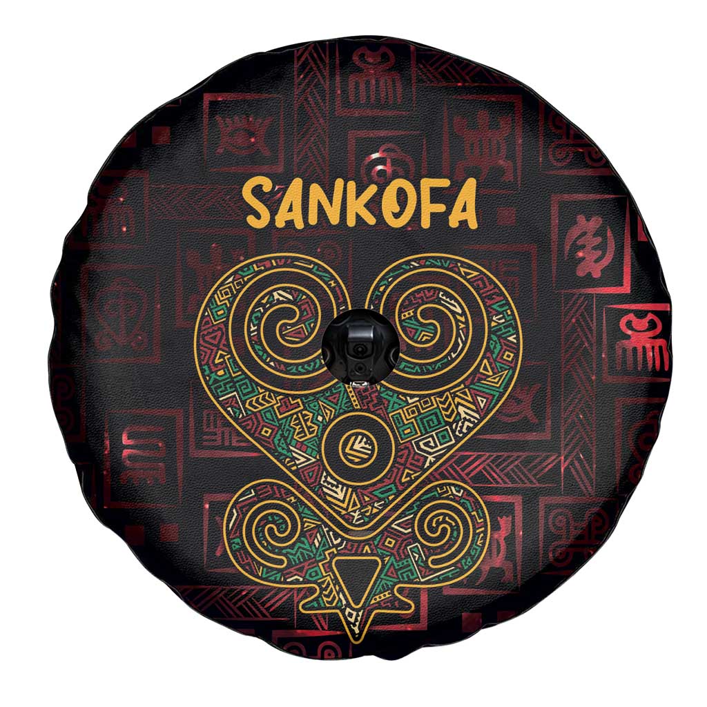 Africa Adinkra Symbol Spare Tire Cover Sankofa Heart - Cosmic Red - Wonder Print Shop