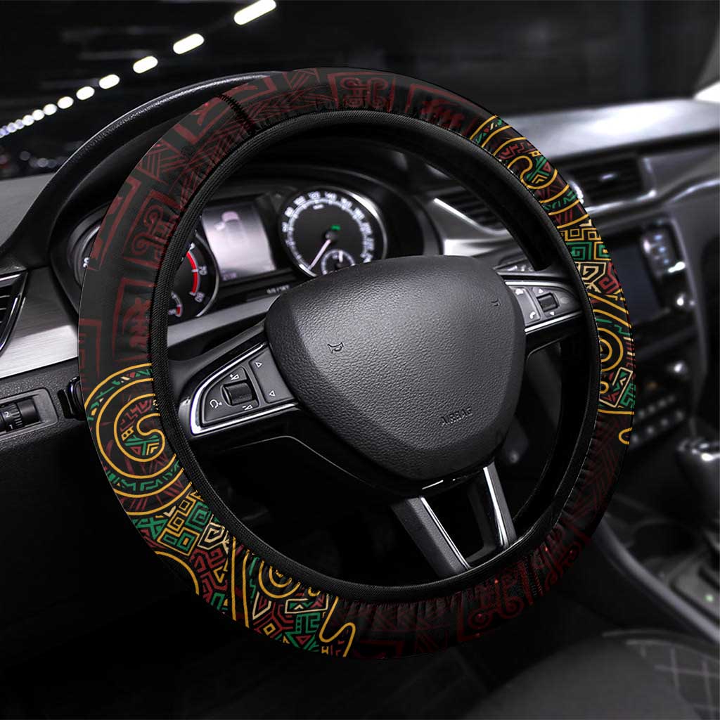 Africa Adinkra Symbol Steering Wheel Cover Sankofa Heart - Cosmic Red - Wonder Print Shop