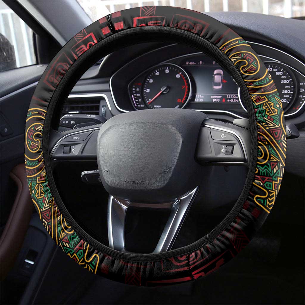 Africa Adinkra Symbol Steering Wheel Cover Sankofa Heart - Cosmic Red - Wonder Print Shop