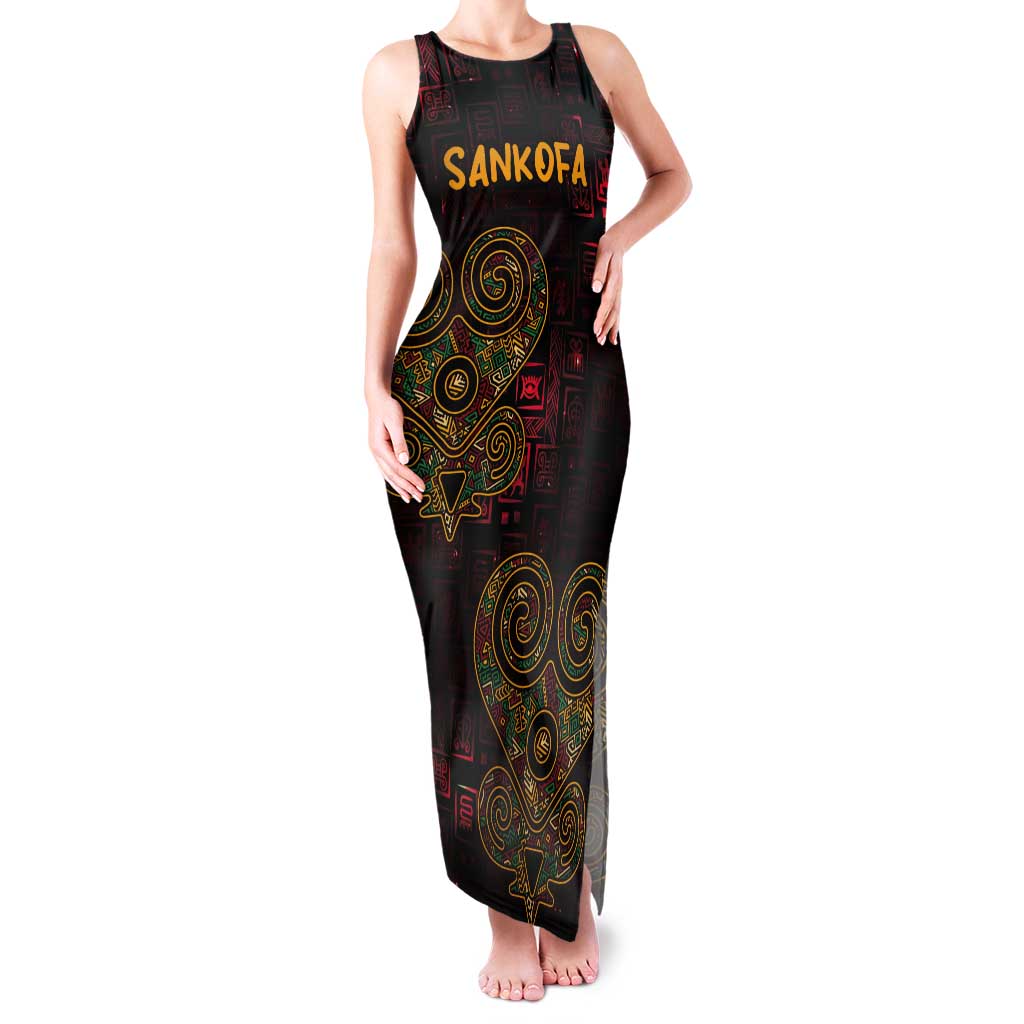 Africa Adinkra Symbol Tank Maxi Dress Sankofa Heart - Cosmic Red - Wonder Print Shop