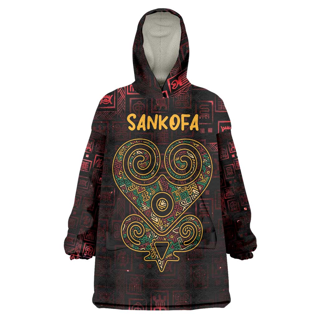 Africa Adinkra Symbol Wearable Blanket Hoodie Sankofa Heart - Cosmic Red - Wonder Print Shop