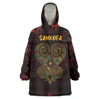 Africa Adinkra Symbol Wearable Blanket Hoodie Sankofa Heart - Cosmic Red - Wonder Print Shop