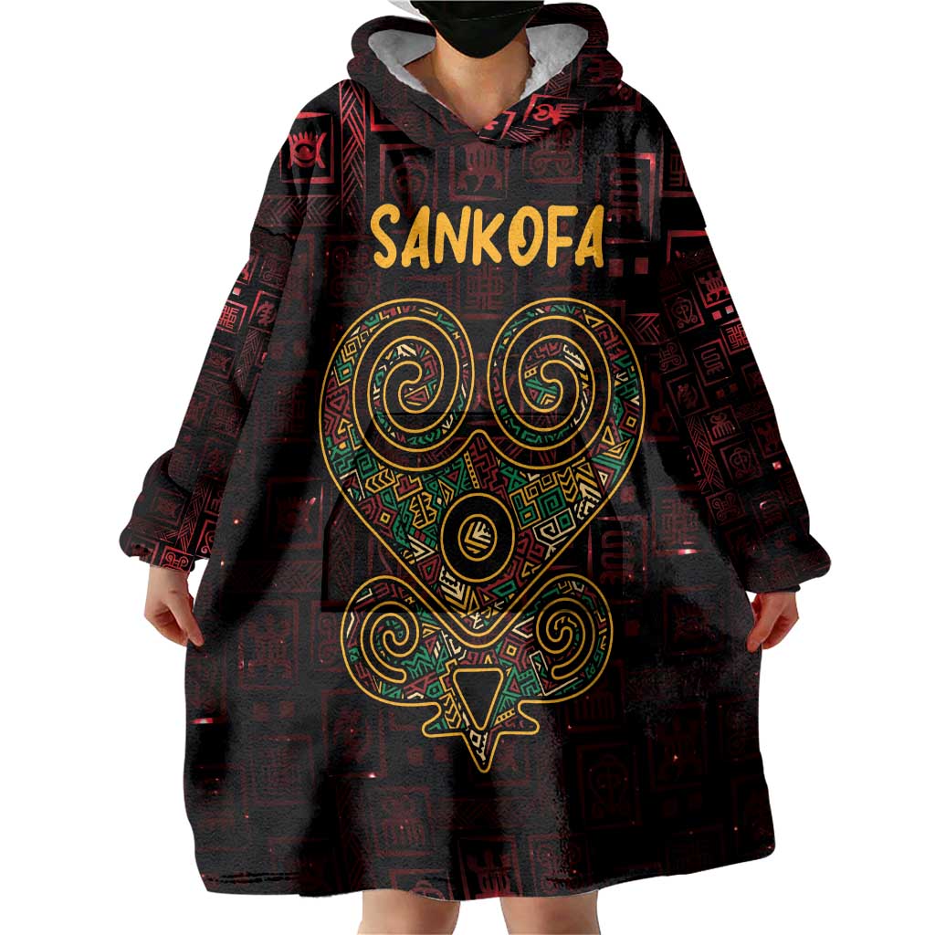 Africa Adinkra Symbol Wearable Blanket Hoodie Sankofa Heart - Cosmic Red - Wonder Print Shop