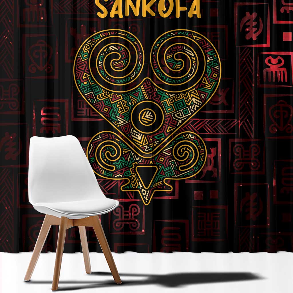 Africa Adinkra Symbol Window Curtain Sankofa Heart - Cosmic Red - Wonder Print Shop