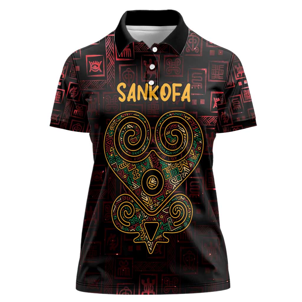Africa Adinkra Symbol Women Polo Shirt Sankofa Heart - Cosmic Red - Wonder Print Shop