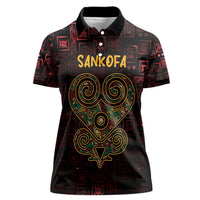 Africa Adinkra Symbol Women Polo Shirt Sankofa Heart - Cosmic Red - Wonder Print Shop