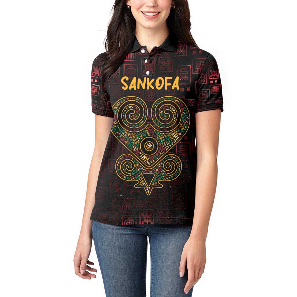 Africa Adinkra Symbol Women Polo Shirt Sankofa Heart - Cosmic Red - Wonder Print Shop