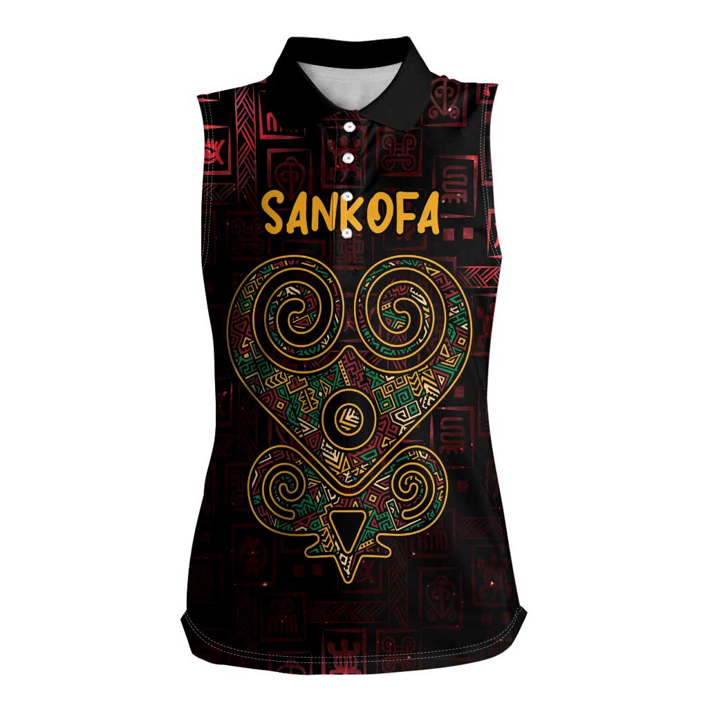Africa Adinkra Symbol Women Sleeveless Polo Shirt Sankofa Heart - Cosmic Red - Wonder Print Shop