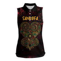 Africa Adinkra Symbol Women Sleeveless Polo Shirt Sankofa Heart - Cosmic Red - Wonder Print Shop