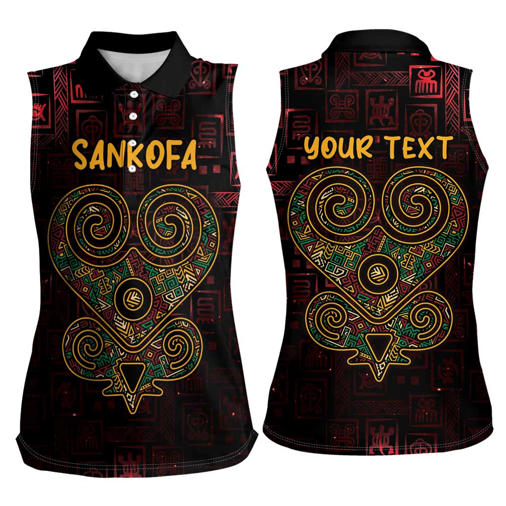 Africa Adinkra Symbol Women Sleeveless Polo Shirt Sankofa Heart - Cosmic Red - Wonder Print Shop