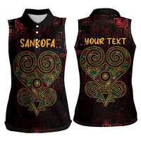 Africa Adinkra Symbol Women Sleeveless Polo Shirt Sankofa Heart - Cosmic Red - Wonder Print Shop