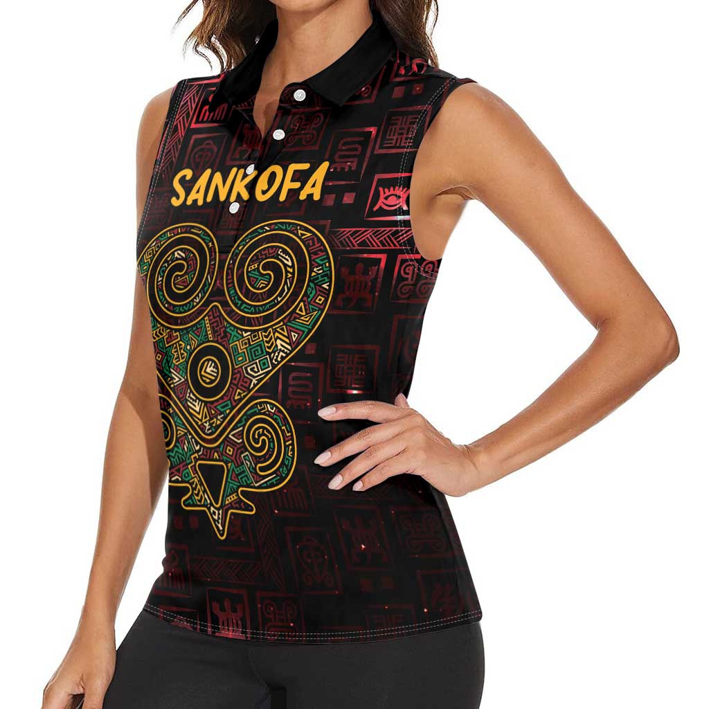 Africa Adinkra Symbol Women Sleeveless Polo Shirt Sankofa Heart - Cosmic Red - Wonder Print Shop