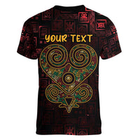Africa Adinkra Symbol Women V-Neck T-Shirt Sankofa Heart - Cosmic Red - Wonder Print Shop