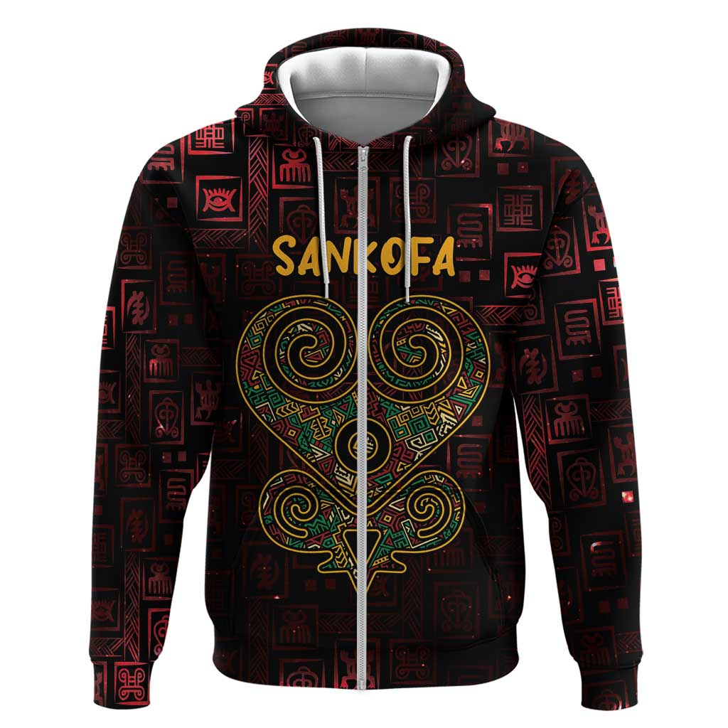 Africa Adinkra Symbol Zip Hoodie Sankofa Heart - Cosmic Red - Wonder Print Shop