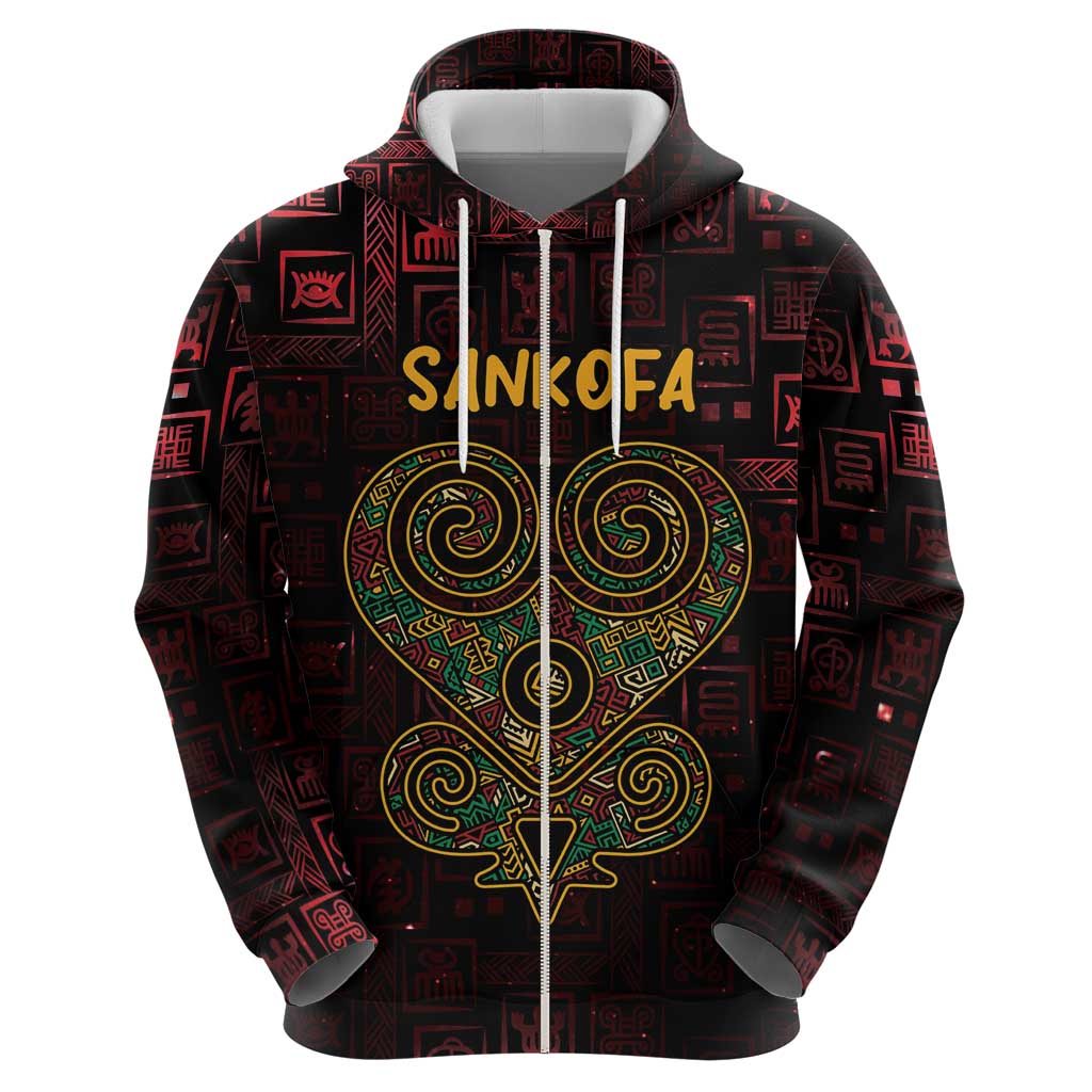 Africa Adinkra Symbol Zip Hoodie Sankofa Heart - Cosmic Red - Wonder Print Shop
