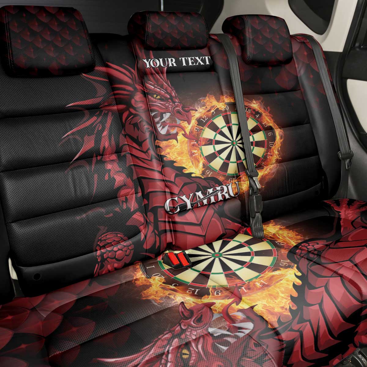 Wales Darts Personalised Back Car Seat Cover Red Dragon Cymru Am Byth