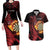 Wales Darts Personalised Couples Matching Long Sleeve Bodycon Dress and Hawaiian Shirt Red Dragon Cymru Am Byth