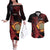Wales Darts Personalised Couples Matching Off The Shoulder Long Sleeve Dress and Hawaiian Shirt Red Dragon Cymru Am Byth