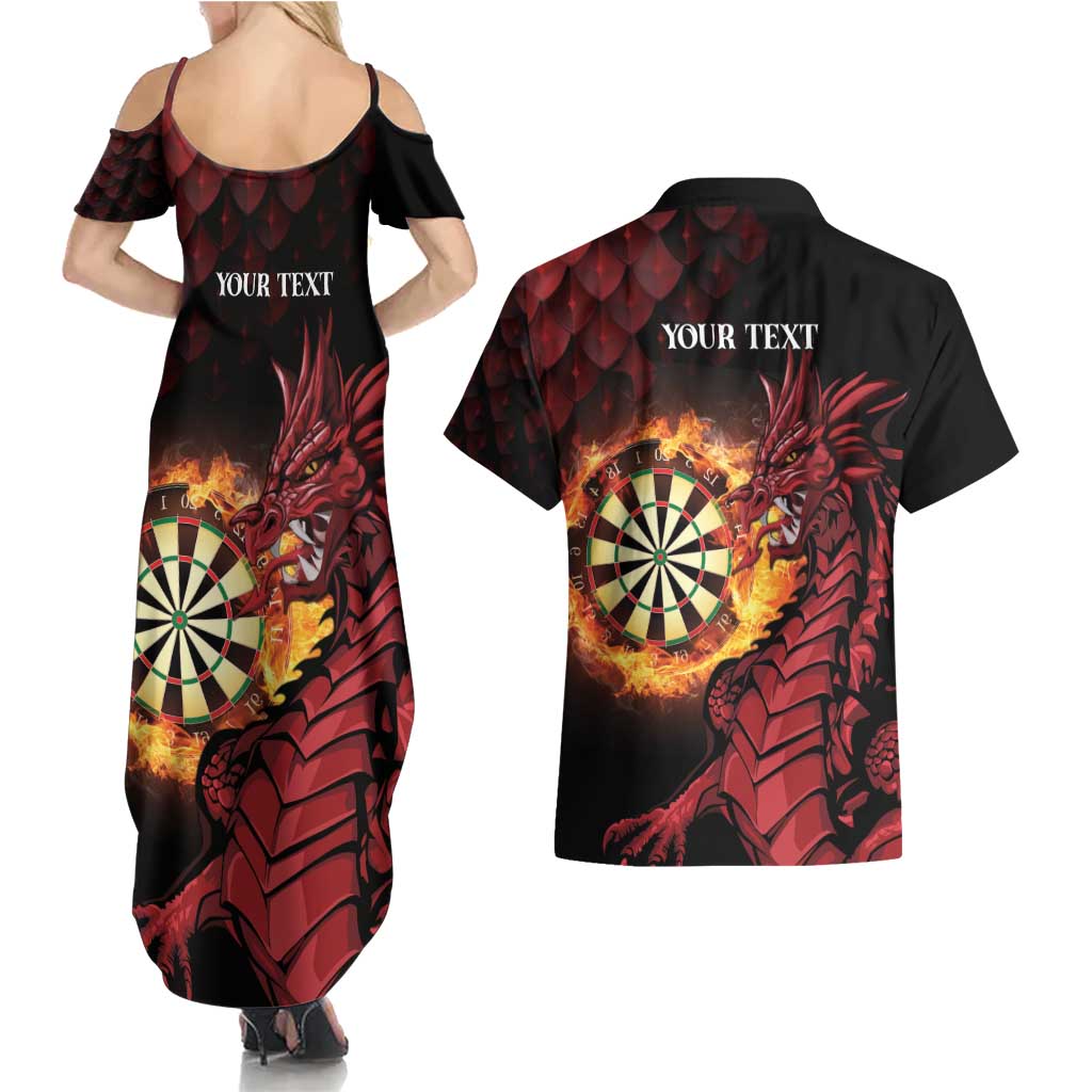 Wales Darts Personalised Couples Matching Summer Maxi Dress and Hawaiian Shirt Red Dragon Cymru Am Byth
